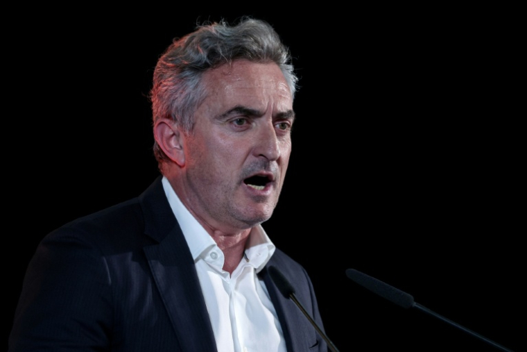 Le sénateur français d'extrême droite, Stéphane Ravier, s'exprime lors d'une réunion du parti "Reconquête!" à Palavas-les-Flots, dans l'Hérault, le 6 avril 2024 ( AFP / Pascal GUYOT )