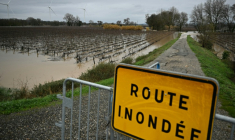 Une route inondée à Coursan, le 19 janvier 2026 dans l'Aude ( AFP / Lionel BONAVENTURE )