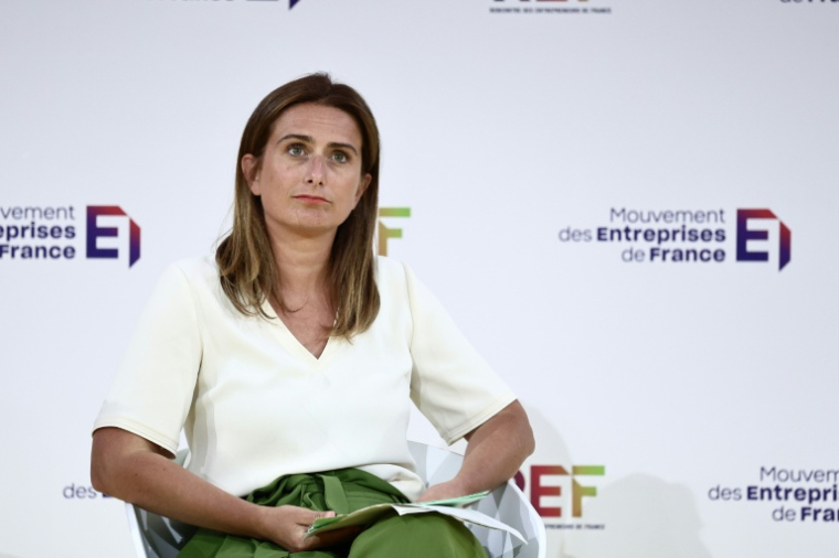 La secrétaire nationale des Ecologistes Marine Tondelier participe à un débat à l'événement de rentrée du Medef le 28 août 2025 à Paris ( AFP / Thibaud MORITZ )