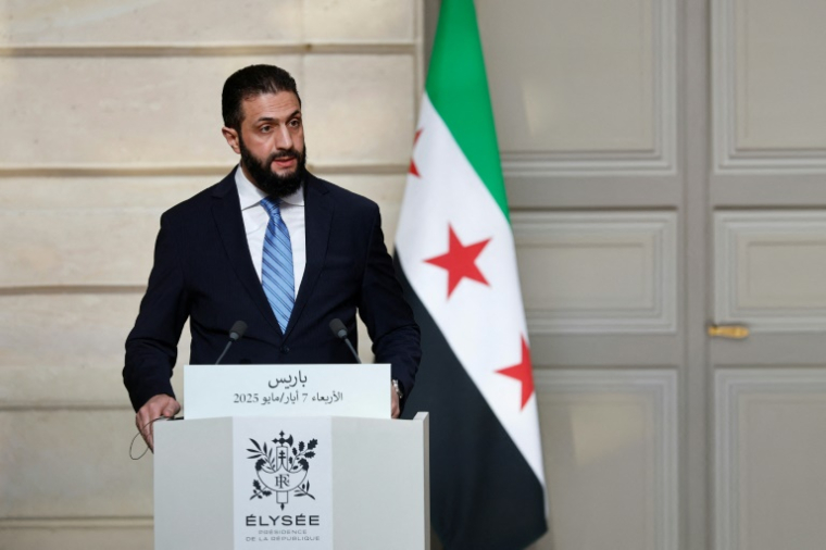 Le président syrien de transition Ahmad al-Chareh lors d'une visite à Paris le 7 mai 2025 ( POOL / Stephanie Lecocq )