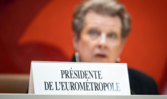 La socialiste Catherine Trautmann élue présidente de l'Eurométropole de Strasbourg, le 10 avril 2026 à Strasbourg ( AFP / SEBASTIEN BOZON )