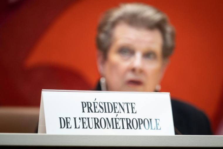 La socialiste Catherine Trautmann élue présidente de l'Eurométropole de Strasbourg, le 10 avril 2026 à Strasbourg ( AFP / SEBASTIEN BOZON )