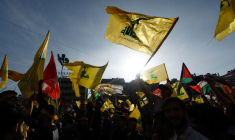 Le chef du Hezbollah libanais Hassan Nasrallah s'adresse à ses partisans, à Beyrouth