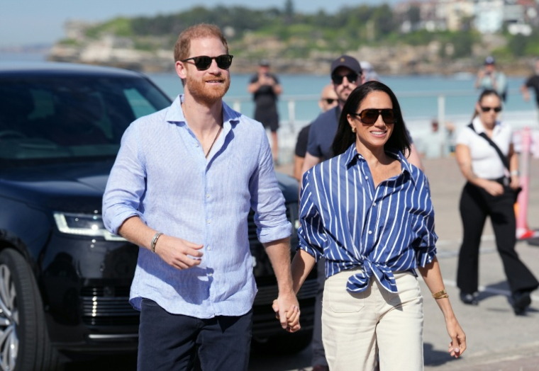 Le prince Harry, duc de Sussex, et son épouse Meghan, à Bondi Beach, à Sydney, le 17 avril 2026 en Australie ( POOL / Jonathan Brady )