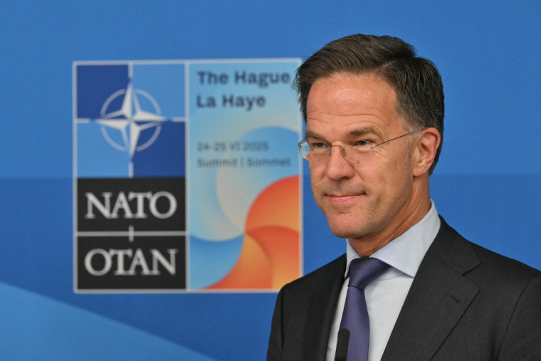 Le secrétaire général de l'Otan, Mark Rutte, à la Haye, le 24 juin 2025 ( AFP / NICOLAS TUCAT )