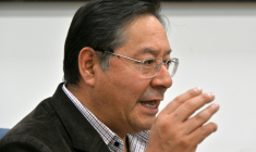 Le président bolivien Luis Arce lors d'une interview avec l'AFP à la Casa Grande del Pueblo à La Paz, le 18 juin 2025 ( AFP / AIZAR RALDES )