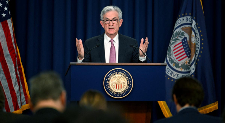 Jerome Powell, président de la Réserve fédérale américaine (Fed), a annoncé la plus importante hausse des taux depuis 2000. (© Jim WATSON/ AFP)