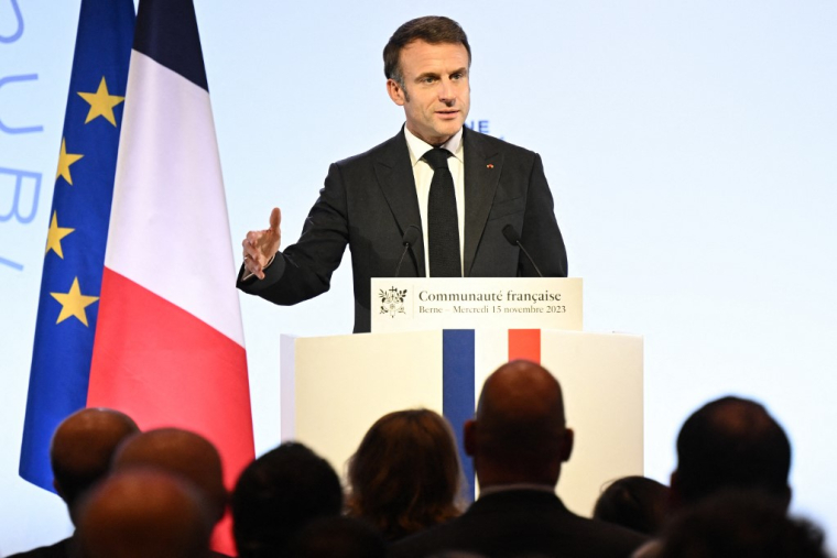 Emmanuel Macron à Berne, en Suisse, le 15 novembre 2023. ( AFP / BERTRAND GUAY )