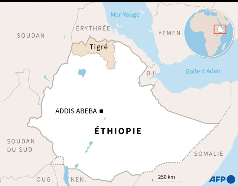 Carte d'Ethiopie localisant la région du Tigré ( AFP / Aude GENET )