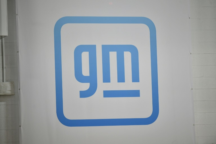 Le logo du constructeur automobile américain General Motors, sur le mur d'une de ses usines à Détroit (Michigan), le 17 novembre 2021 ( AFP / MANDEL NGAN )