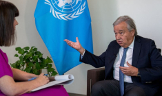 Le Secrétaire général des Nations Unies, Antonio Guterres, lors d'une interview au siège de l'Onu à New York