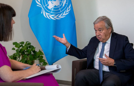 Le Secrétaire général des Nations Unies, Antonio Guterres, lors d'une interview au siège de l'Onu à New York