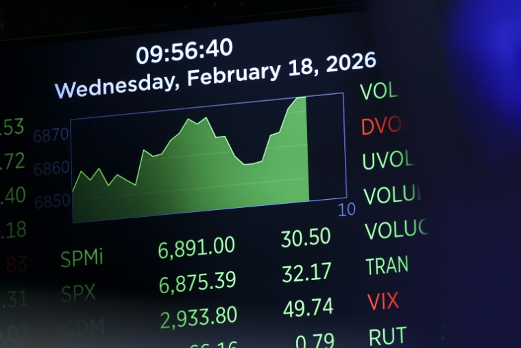 Un écran à la Bourse de New York, le 18 février 2026 ( AFP / ANGELA WEISS )