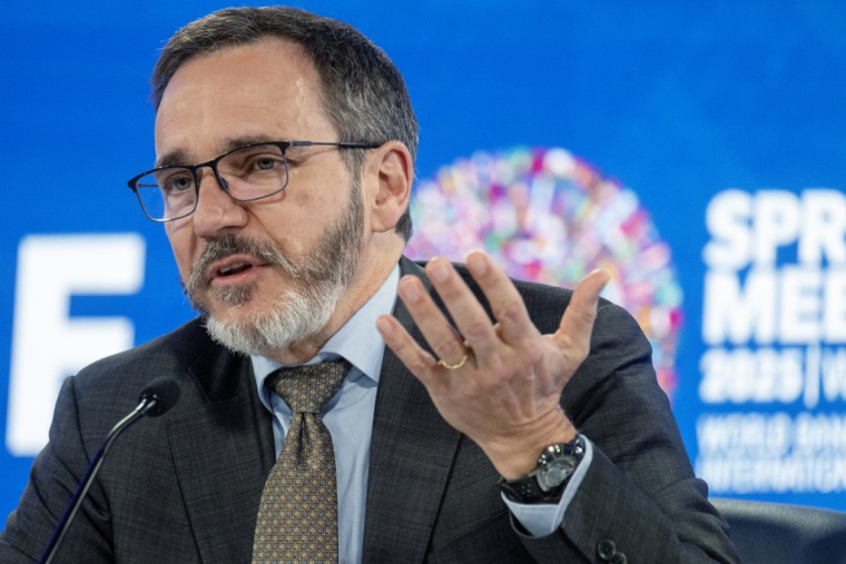 Pierre-Olivier Gourinchas, directeur des études du FMI, à Washington DC, le 22 avril 2025 ( AFP / JIM WATSON )