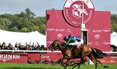 Le jockey français Mickael Barzalona (casaque verte) remporte le Prix de l'Arc de Triomphe sur Daryz à ParisLongchamp, le 5 octobre 2025 ( AFP / Anna KURTH )