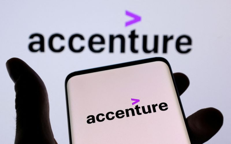 FILE PHOTO: Illustration shows a smartphone with displayed Accenture PLC logo