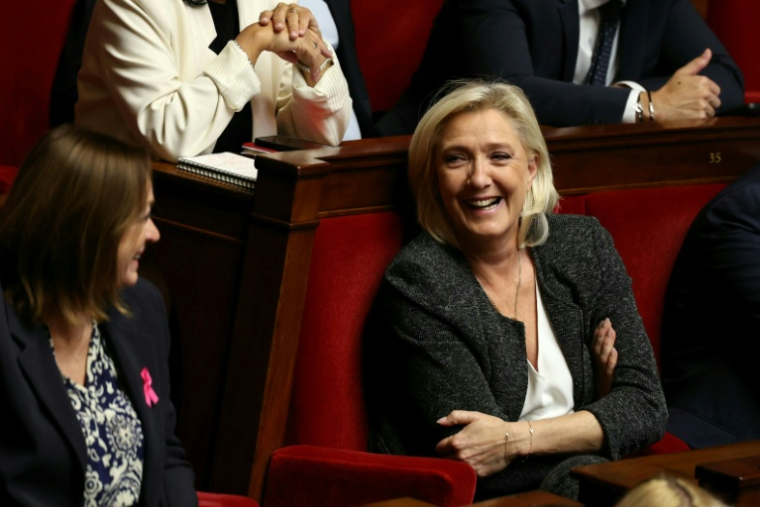 La cheffe de file du Rassemblement national (RN) Marine Le Pen à l'Assemblée nationale, le 14 octobre 2025 à Paris ( AFP / Thomas SAMSON )