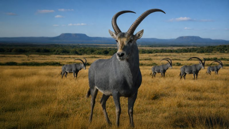 Représentation artistique de l'antilope africaine éteinte appelée "Bluebuck"