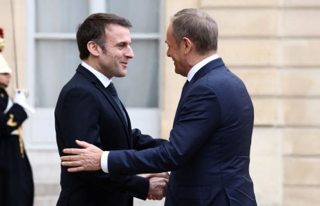 Le président français Emmanuel Macron et le Premier ministre polonais Donald Tusk à l'Élysée