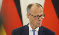 Friedrich Merz à Vilnius, en Lituanie, le 22 mai 2025. ( AFP / PETRAS MALUKAS )