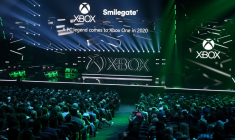 Lors de l'annonce d'un partenariat entre Microsoft Xbox et l'entreprise de jeux vidéo Smilegate, en amont du salon E3 à Los Angeles, le 9 juin 2019 ( AFP / Mark RALSTON )
