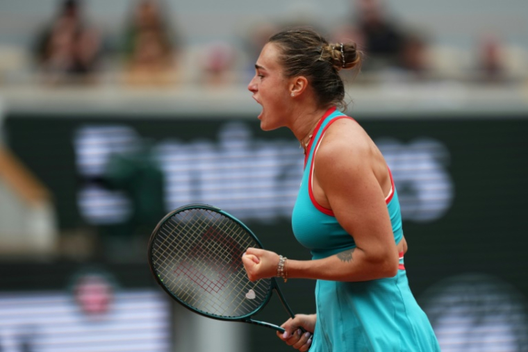 La N.1 mondiale Aryna Sabalenka lors de sa finale perdue contre Coco Gauff à Roland-Garros à Paris le 7 juin 2025 ( AFP / Dimitar DILKOFF )