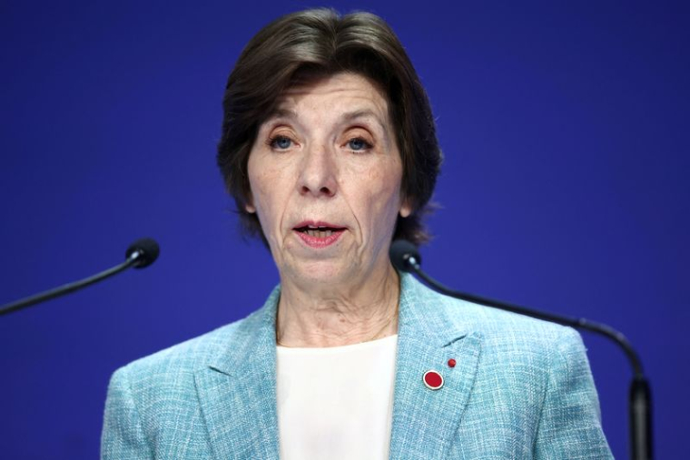 La ministre française des Affaires étrangères, Catherine Colonna, lors d'une conférence à Londres