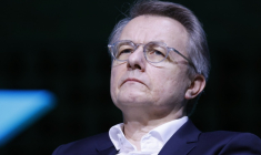 Le PDG de Coopérative U, Dominique Schelcher à Boulogne-Billancourt, dans les Hauts-de-Seine le 25 mars 2025 ( AFP / Ludovic MARIN )