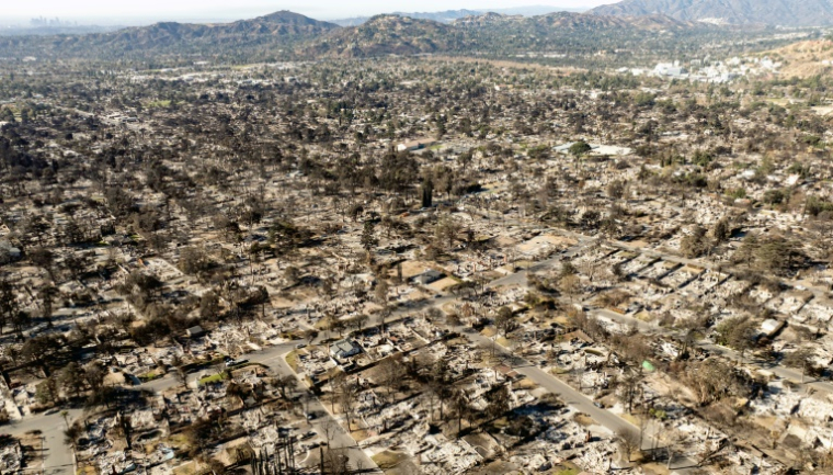 Une vue aérienne des dégâts causés par les incendies de Los Angeles à Altadena, banlieue située au nord-est de la ville, le 21 janvier 2025 ( AFP / JOSH EDELSON )