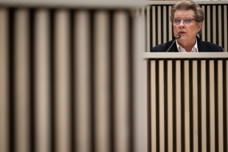 La maire socialiste de Strasbourg, Catherine Trautmann, lors de l'élection du président de l'Eurométropole de Strasbourg, le 10 avril 2026 ( AFP / SEBASTIEN BOZON )