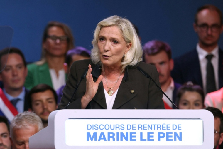 La candidate RN à la présidentielle Marine Le Pen lors de son discours de rentrée à Hénin-Beaumont, dans le Pas-de-Calais le 13 septembre 2026 ( AFP / Thomas SAMSON )