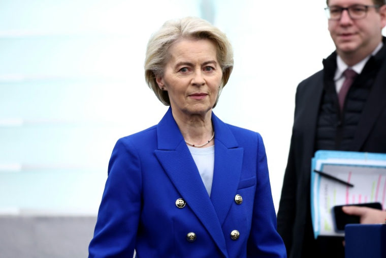 La présidente de la Commission européenne Ursula von der Leyen au parlement européen à Strasbourg, le 8 octobre 2025 ( AFP / FREDERICK FLORIN )