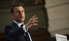 Emmanuel Macron, à la Sorbonne, le 25 avril 2024 ( POOL / CHRISTOPHE PETIT TESSON )