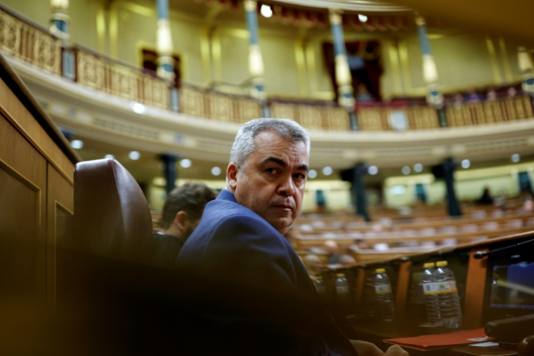 Le député socialiste Santos Cerdán lors d'une séance au Congrès des députés, le 21 novembre 2024 à Madrid ( AFP / OSCAR DEL POZO )