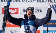 Le Français Eric Perrot, vainqueur de la poursuite de Hochfilzen (Autriche), le 13 décembre 2025 ( APA / GEORG HOCHMUTH )