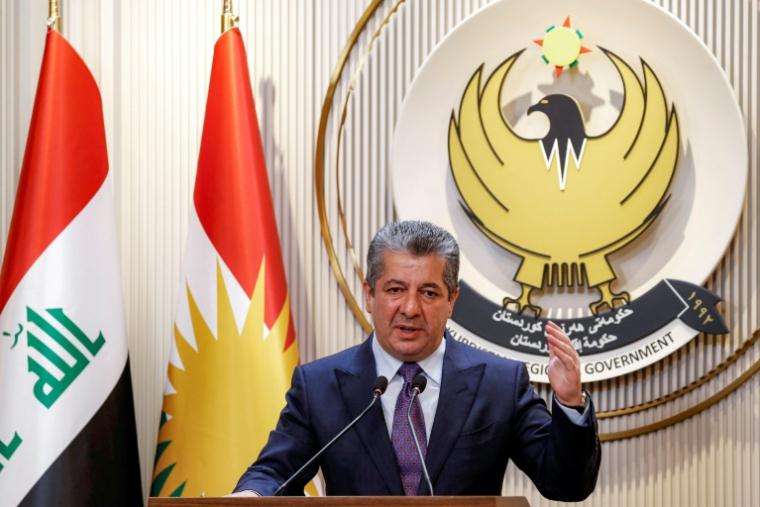 Masrour Barzani, Premier ministre du Kurdistan irakien autonome, donne une conférence de presse à Erbil, capitale de la région autonome, le 25 juin 2025 ( AFP / Safin HAMID )