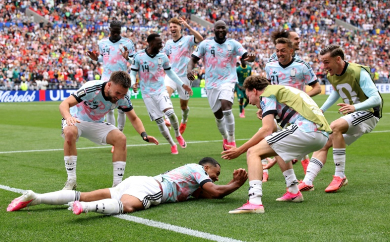 La joie des Belges après leur qualification pour les 8e de finale du Mondial contre le Sénégal, le 1er juillet 2026 à Seattle ( GETTY IMAGES NORTH AMERICA / ALEX GRIMM )