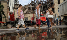 Conséquences d'une frappe de drone russe à Kharkiv, en Ukraine