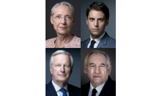(COMBO) This combination of files pictures created on September 09, 2025 showsÉlisabeth Borne, Gabriel Attal, Michel Barnier et François Bayrou.  ( AFP / JOEL SAGET )
