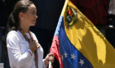 La dirigeante de l'opposition vénézuélienne Maria Corina Machado pendant une manifestation à Caracas, le 3 août 2024. ( AFP / Juan BARRETO )