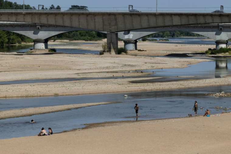 Le lit partiellement asséché de la Loire, à Orléans dans le Loiret, le 22 juillet 2026 ( AFP / Alain JOCARD )