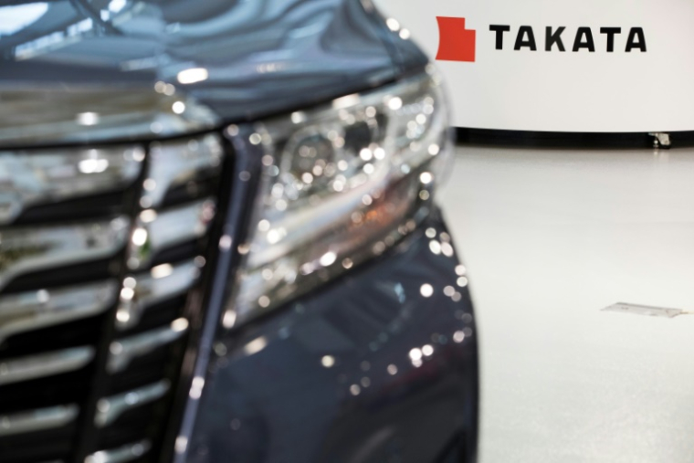 Le logo du fabricant japonais d'airbags Takata, qui a fait faillite, à Tokyo le 23 juin 2017 ( AFP / Behrouz MEHRI )