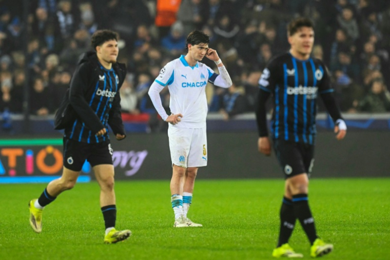 Le capitaine de Marseille Leonardo Balerdi après la défaite de son équipe à Bruges, en Liguee des champions, le 28 janvier 2026 ( AFP / NICOLAS TUCAT )