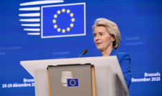 La présidente de la Commission européenne, Ursula von der Leyen, à Bruxelles le 19 décembre 2025. ( AFP / JOHN THYS )