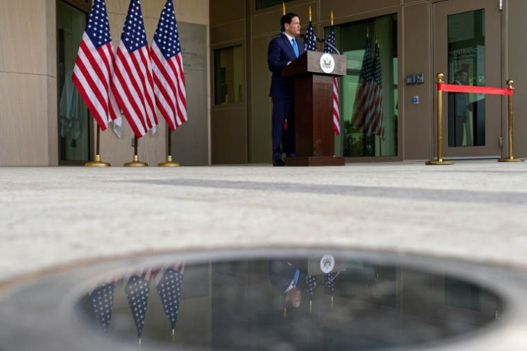 e secrétaire d'État américain Marco Rubio à l'ambassade américaine en Inde à New Delhi le 23 mai 2026. ( POOL / Julia Demaree Nikhinson )