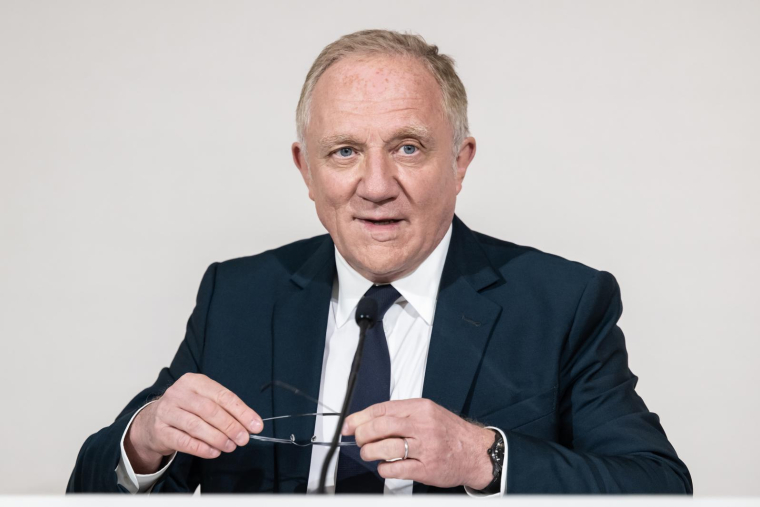 Le PDG de Kering François-Henri Pinault s'adresse à l'Assemblée générale de son groupe le 24 avril 2025 à Paris ( AFP / BERTRAND GUAY )