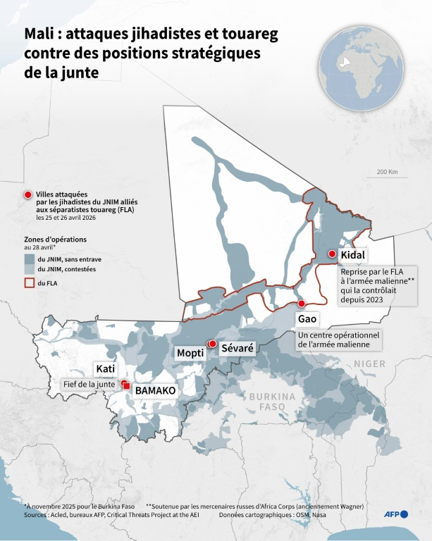 Mali : attaques jihadistes et touareg contre des positions stratégiques de la junte ( AFP / Nalini LEPETIT-CHELLA )