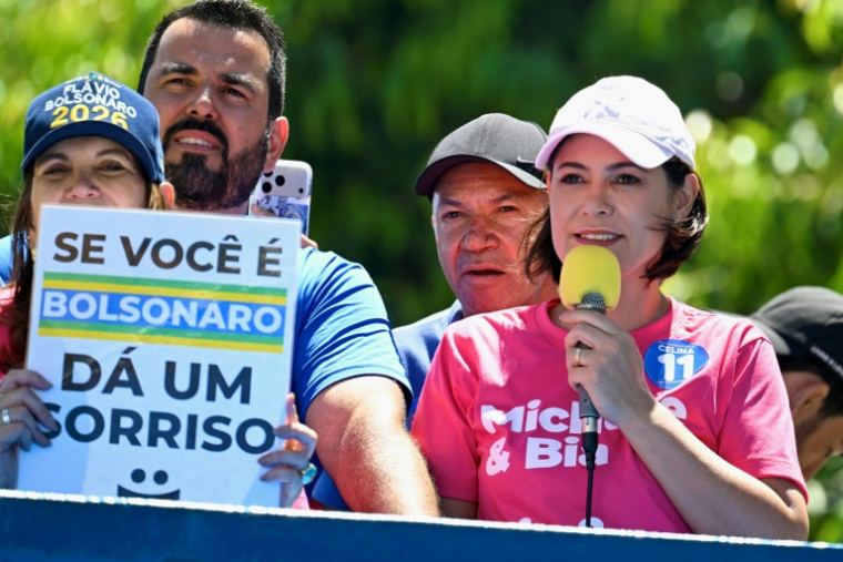 La candidate au Sénat pour le Parti libéral, Michelle Bolsonaro, lors d'un meeting à Brasilia, au Brésil le 19 septembre 2026 ( AFP / Evaristo Sa )