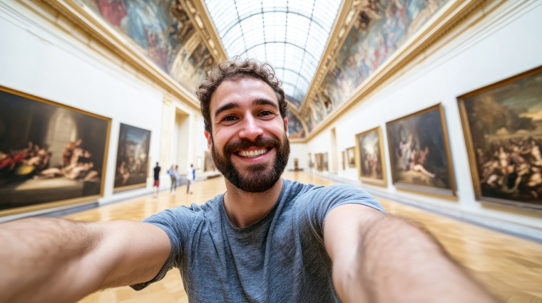 On voit certes l'œuvre que l'on photographie, à travers l'optique de son Smartphone, mais la contemple-t-on encore? (crédit : Adobe Stock / photo générée par IA)