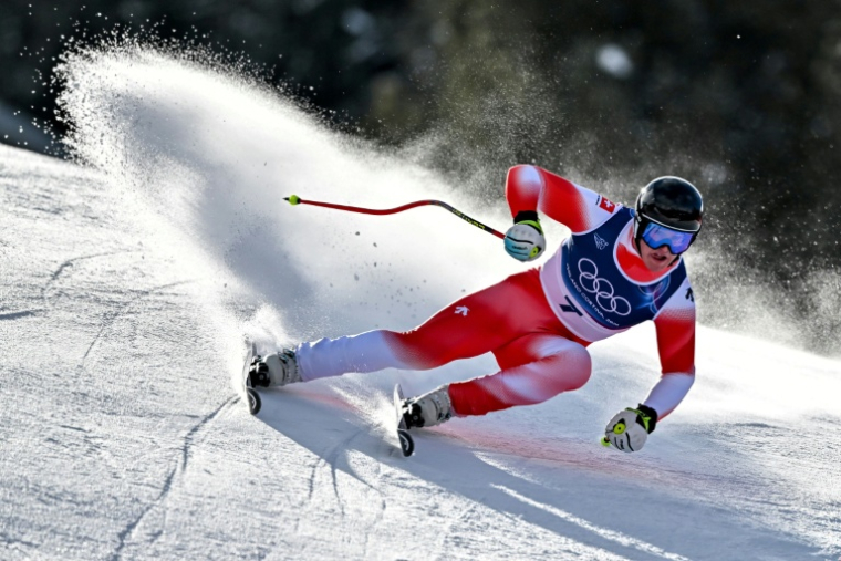 Le skieur suisse Franjo von Allmen dans le Super-G des JO-2026, à Bormio, le 11 février 2026 ( AFP / Fabrice COFFRINI )